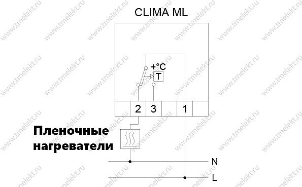 Схема подключения терморегулятора ORBIS Clima ML для греющего потолка